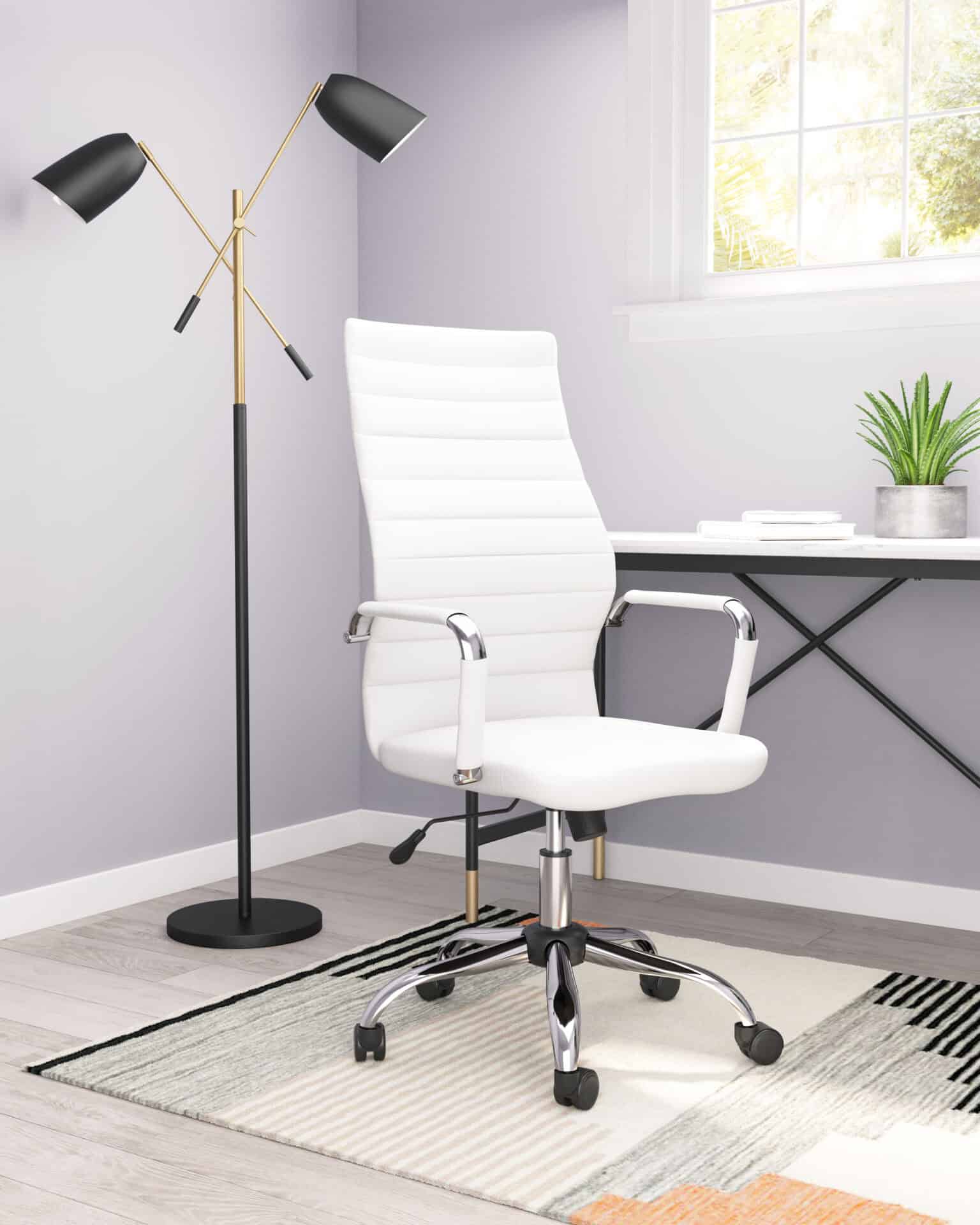 White Faux Leather Office Chair with Adjustable Height and Swivel Base 1 White Faux Leather Office Chair with Adjustable Height and Swivel Base