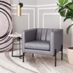 Mid-Century Modern Gray Tufted Faux Leather Accent Chair 9 Mid-Century Modern Gray Tufted Faux Leather Accent Chair