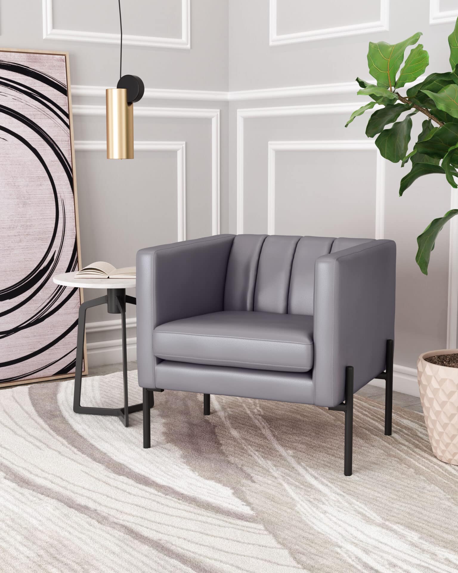 Mid-Century Modern Gray Tufted Faux Leather Accent Chair 1 Mid-Century Modern Gray Tufted Faux Leather Accent Chair