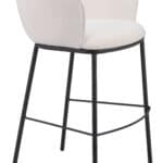 Ivory Teddy Fabric Barstool with Footrest and Steel Frame