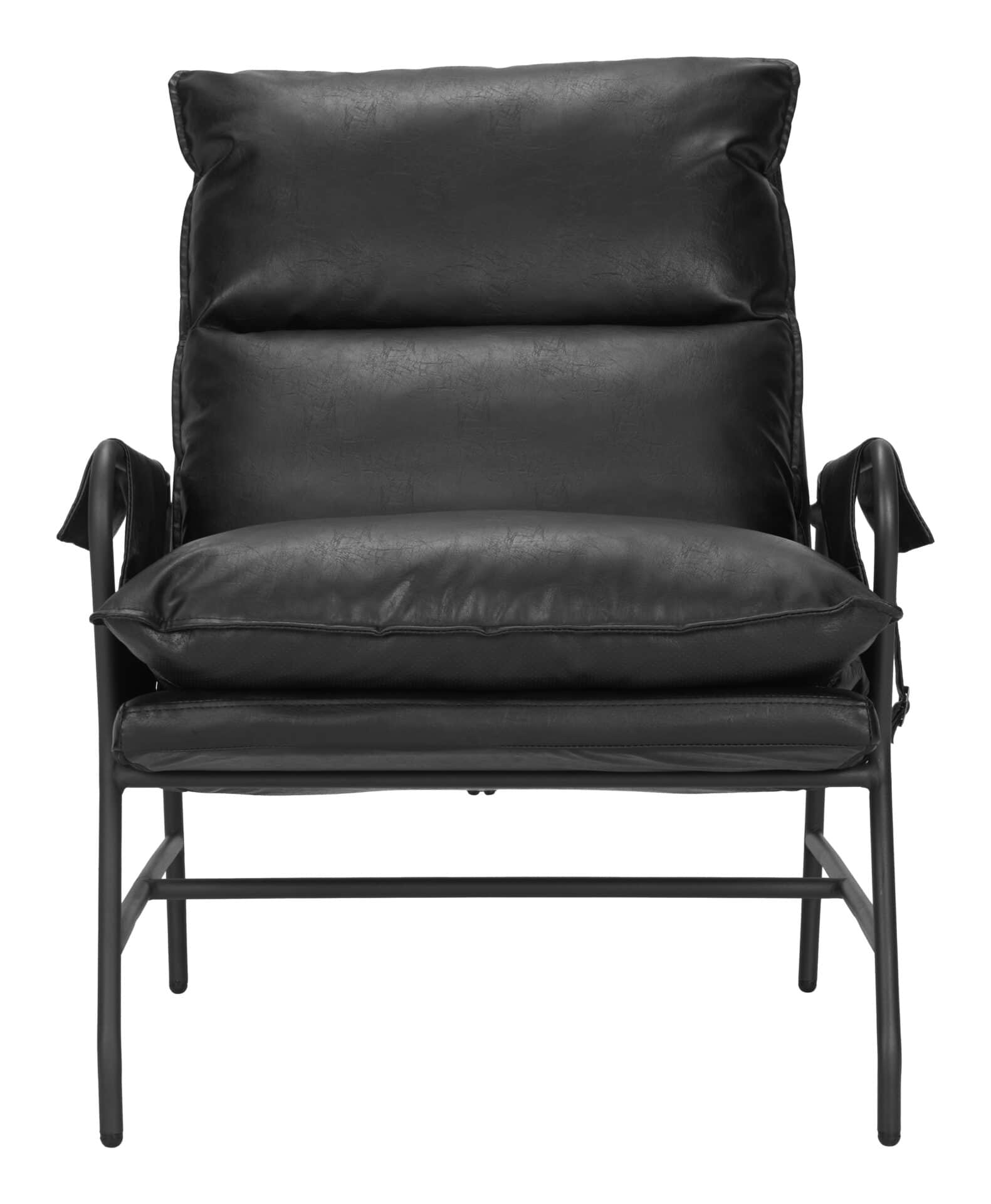 Contemporary Black Vinyl Accent Chair with Steel Frame and Armrests 4 Contemporary Black Vinyl Accent Chair with Steel Frame and Armrests - Image 4