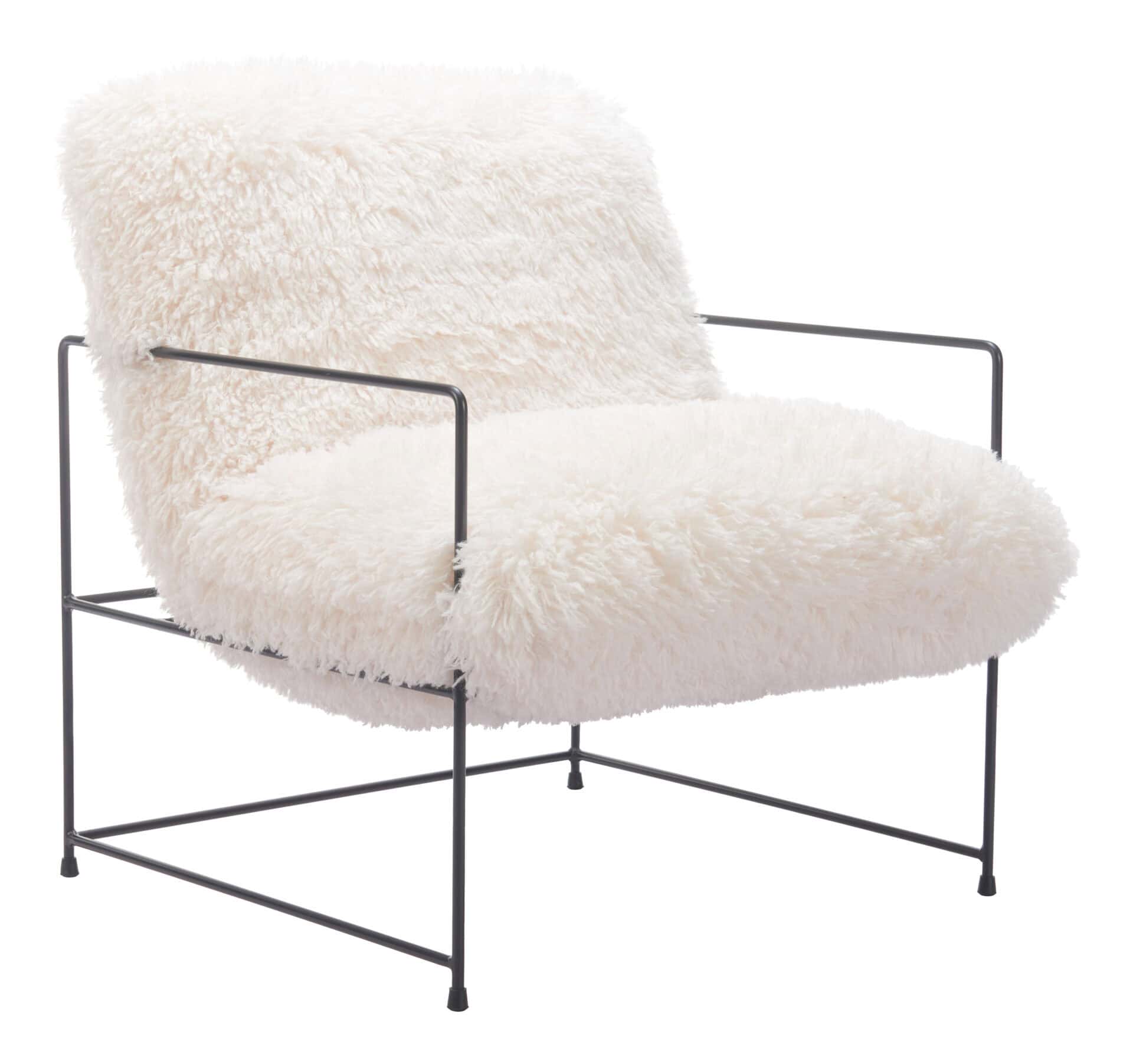 Shearling Accent Chair with Stainless Steel Base and Armrests 1 Shearling Accent Chair with Stainless Steel Base and Armrests
