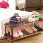 Industrial Coffee Table with Rustic Wood Top and Storage Shelf