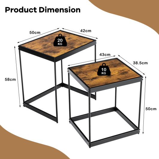 Rustic Brown Nesting End Tables with Metal Legs for Living Room (Set of 2) 5 Rustic Brown Nesting End Tables with Metal Legs for Living Room (Set of 2) - Image 5