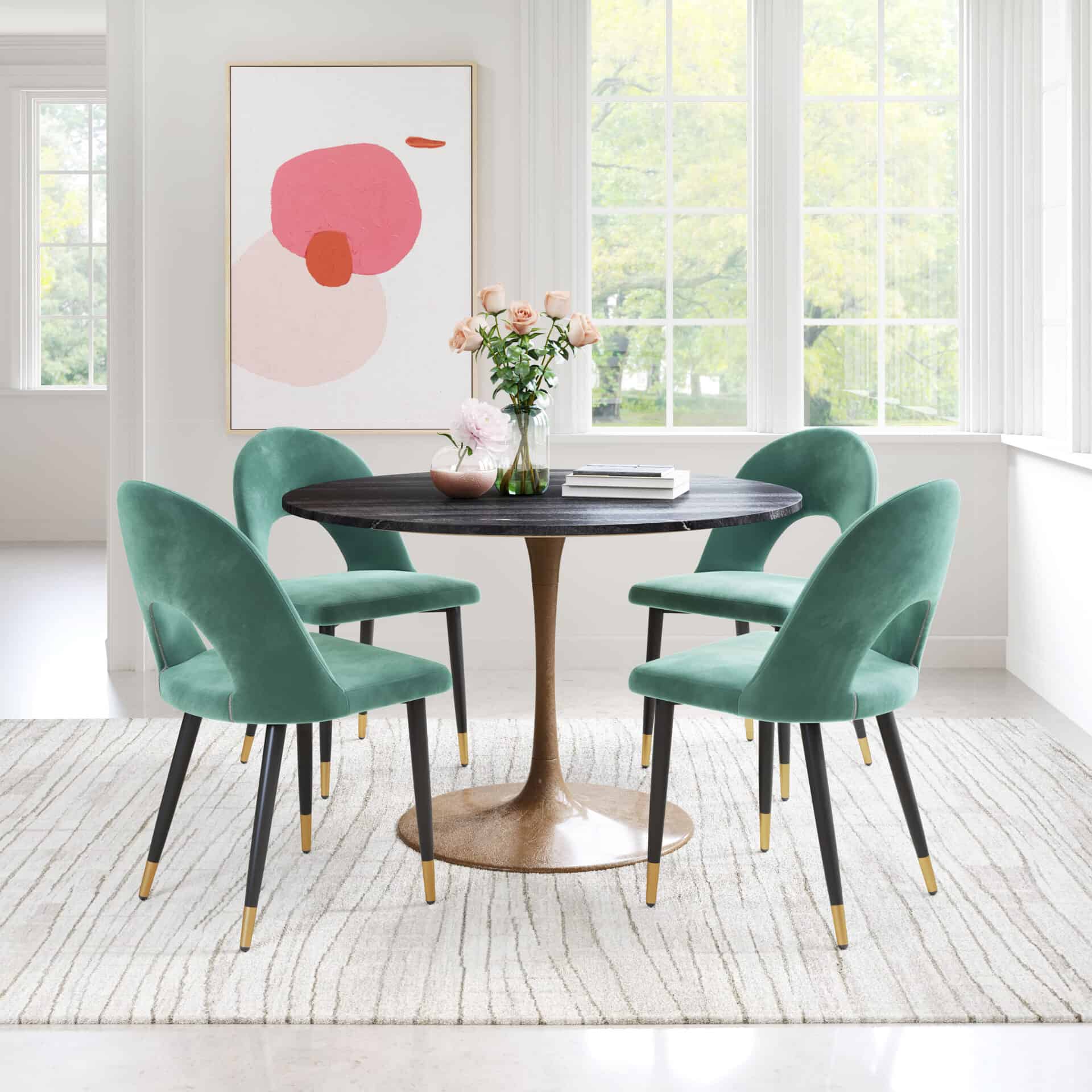 Modern Green Velvet Dining Chair with Steel Base (Set of 2) 2 Modern Green Velvet Dining Chair with Steel Base (Set of 2) - Image 2