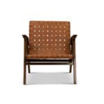Tan Leather Mid-Century Modern Lounge Chair with Walnut Legs and Round Arms