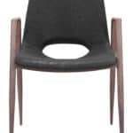 Black Walnut Mid-Century Faux Leather Dining Chairs with Armrests (Set of 2)