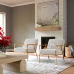 Boucle Accent Chair with Forged Steel Frame and Armrests