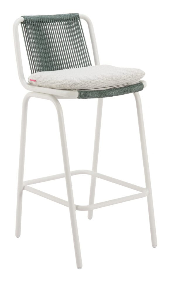 Modern White and Green Barstools with Cushions (Set of 2)