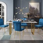 White Faux Marble Dining Table with Gold Geometric Base