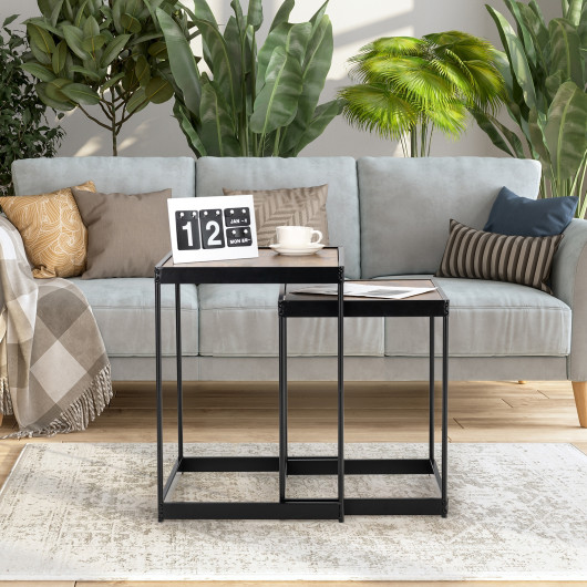 Rustic Brown Nesting End Tables with Metal Legs for Living Room (Set of 2) 2 Rustic Brown Nesting End Tables with Metal Legs for Living Room (Set of 2) - Image 2