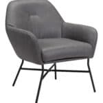 Modern Gray Vinyl Accent Chair with Steel Frame and Armrest Support