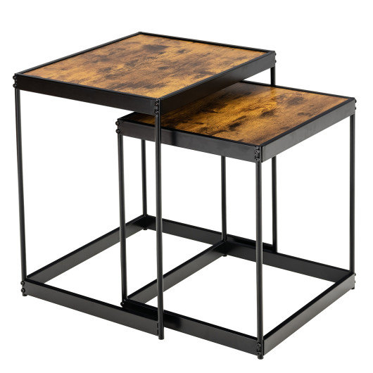 Rustic Brown Nesting End Tables with Metal Legs for Living Room (Set of 2) 6 Rustic Brown Nesting End Tables with Metal Legs for Living Room (Set of 2) - Image 6