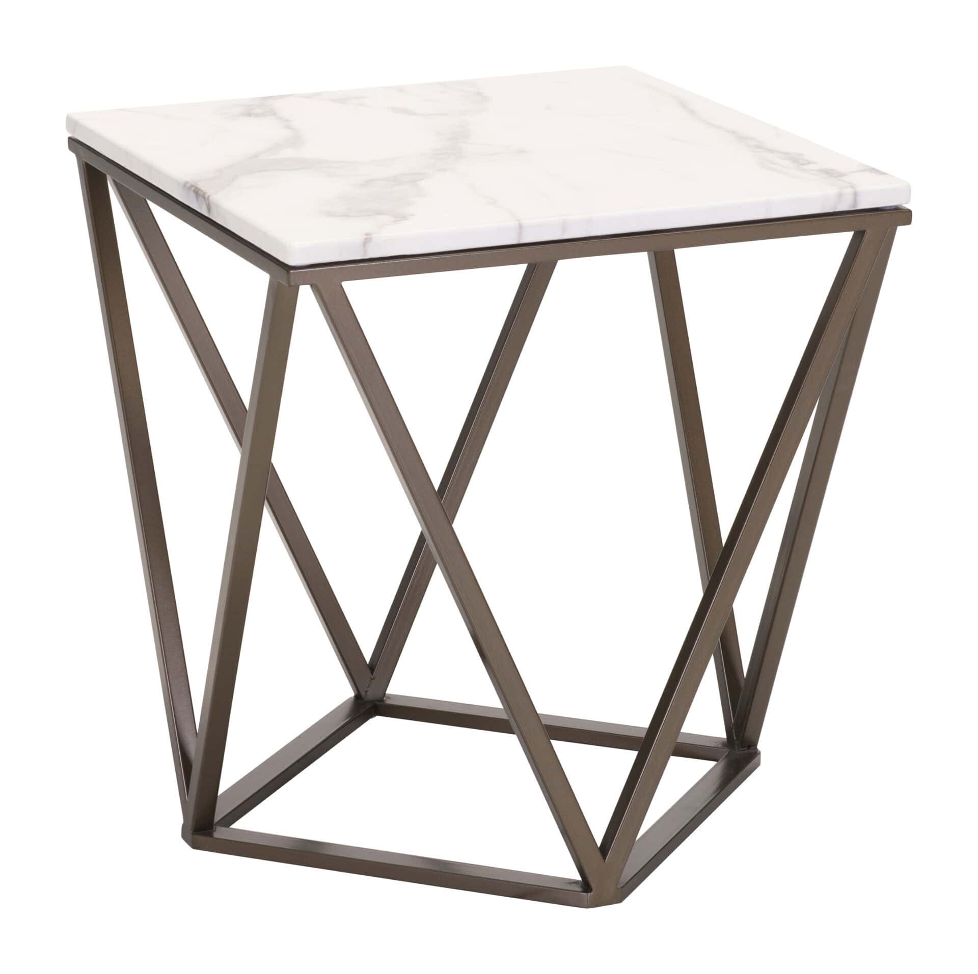 Modern Square End Table with Marble-Like Top and Bronze Base 6 Modern Square End Table with Marble-Like Top and Bronze Base - Image 6