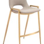 Beige and Gold Mid-Century Modern Counter Stool with Footrest (Set of 2)
