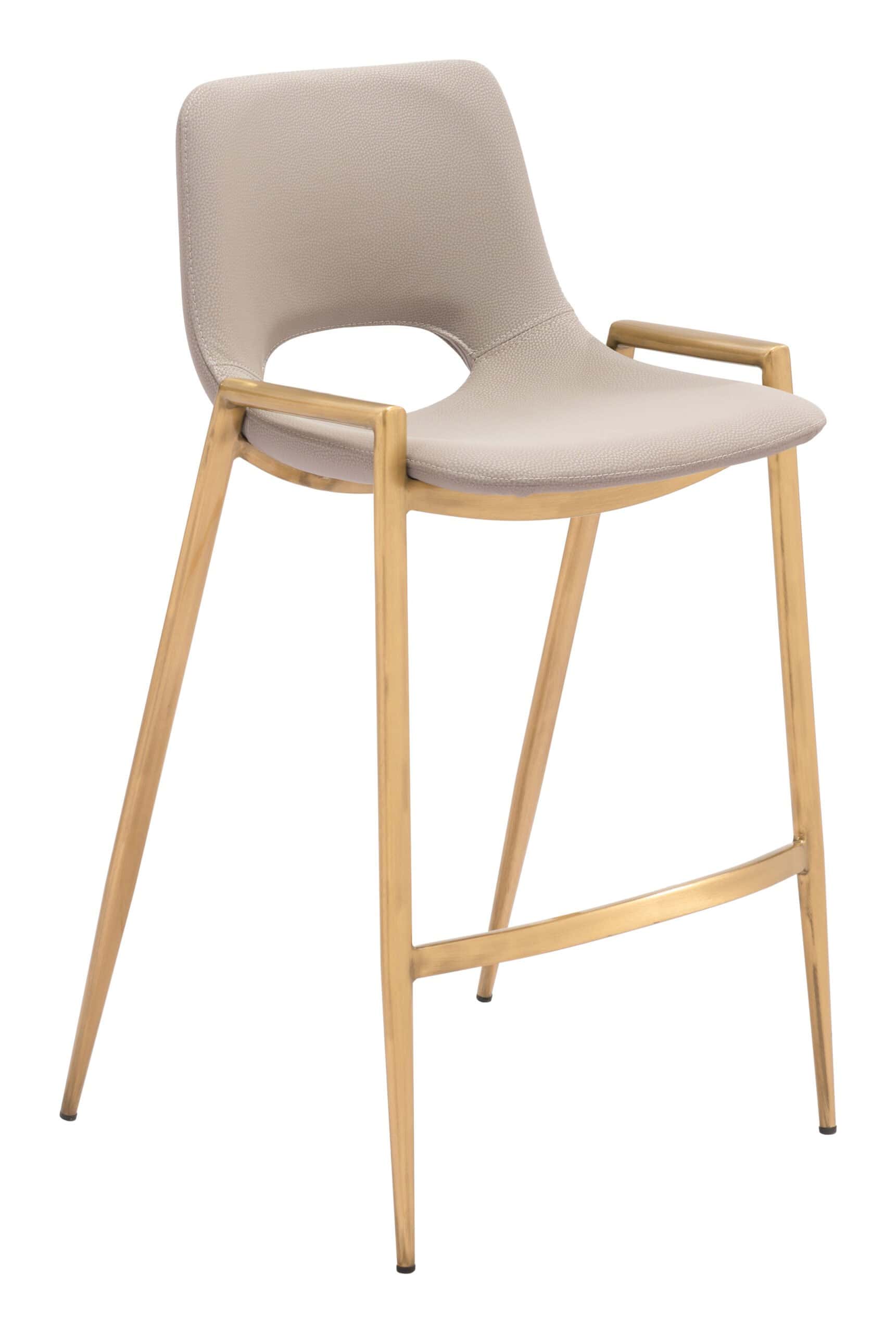 Beige and Gold Mid-Century Modern Counter Stool with Footrest (Set of 2)
