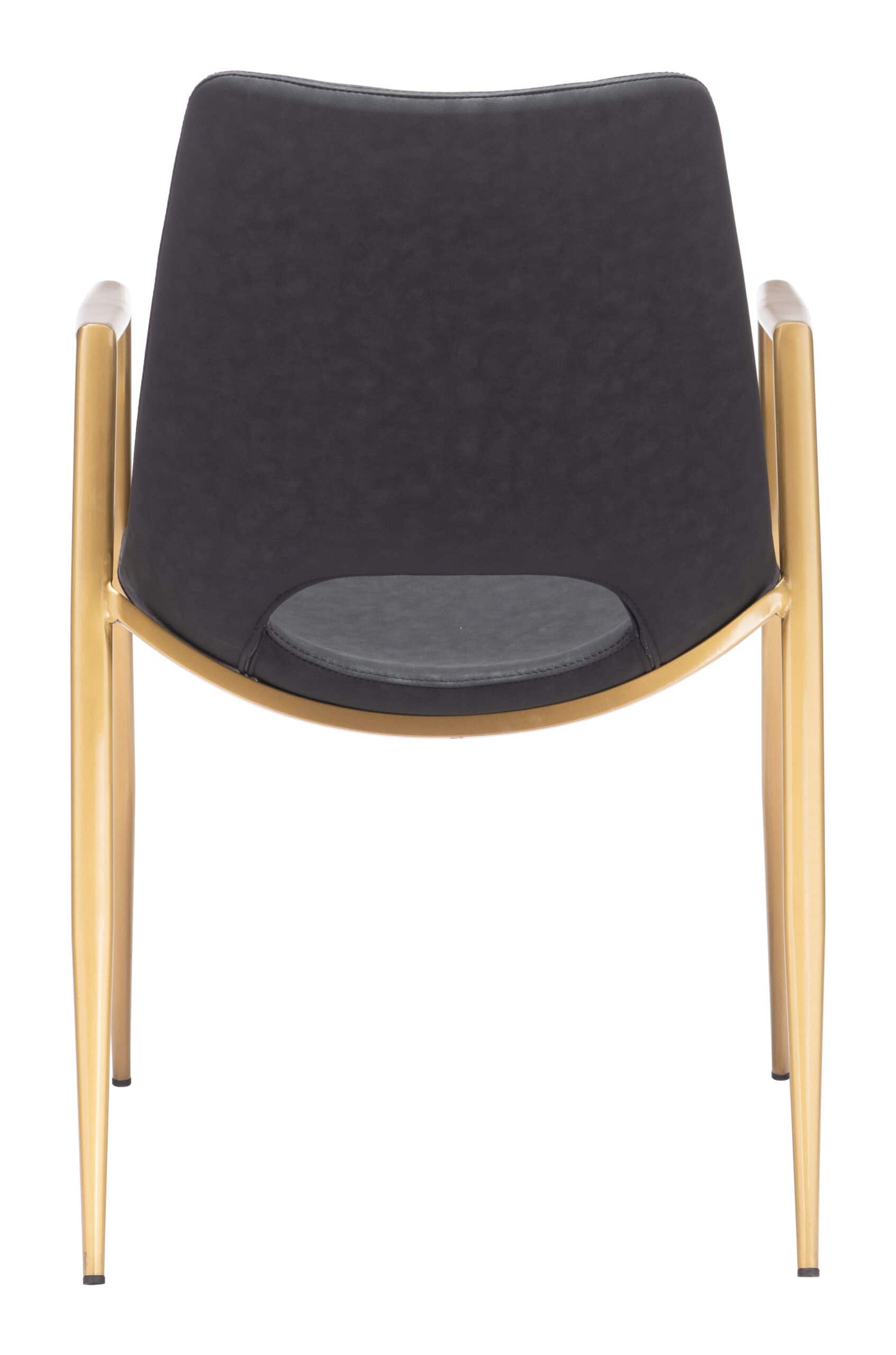 Black and Gold Mid-Century Modern Dining Chair with Faux Leather (Set of 2)