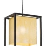 Gold and Black Ceiling Lamp with Steel Frame and Perforated Shade