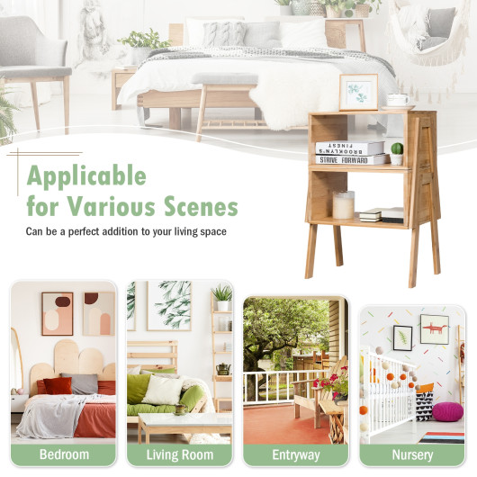 Stackable Bamboo Side Tables with Storage Shelf Compact Design (Set of 2) 5 Stackable Bamboo Side Tables with Storage Shelf Compact Design (Set of 2) - Image 5
