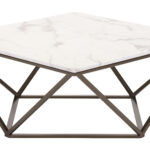 Square Faux Marble Coffee Table with Antique Bronze Base