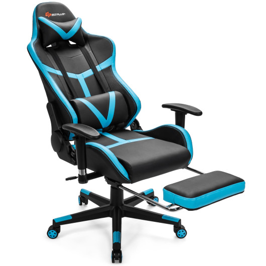 Massage Gaming Chair with Reclining Backrest and Footrest Blue 4 Massage Gaming Chair with Reclining Backrest and Footrest Blue - Image 4