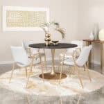 White and Gold Mid-Century Modern Dining Chairs with Armrests (Set of 2)