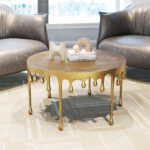 Antique Brass Round Coffee Table with Powder-Coated Steel Frame