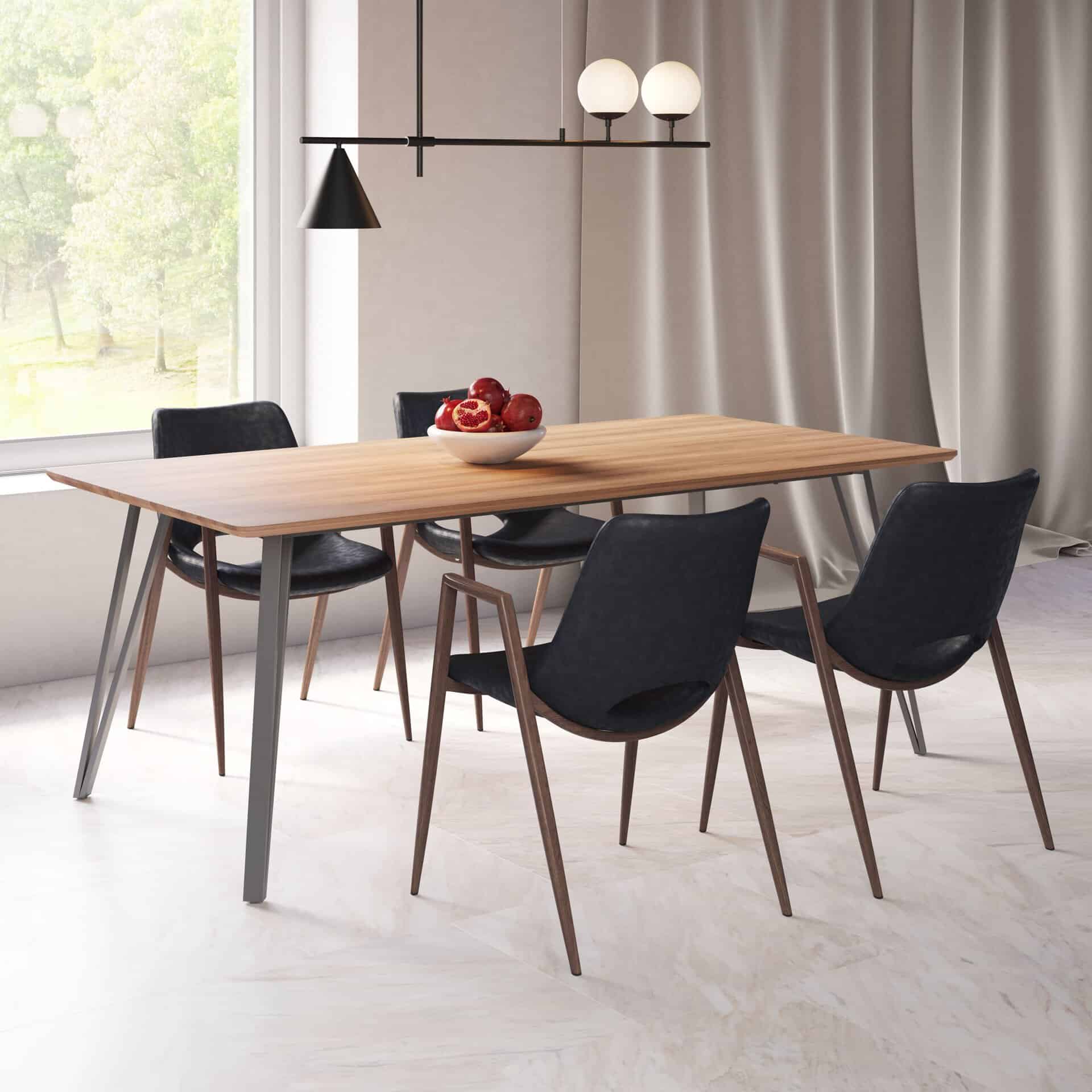 Black Walnut Mid-Century Faux Leather Dining Chairs with Armrests (Set of 2)