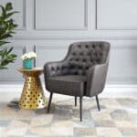 Vintage Tufted Vinyl Accent Chair with Steel Legs 10 Vintage Tufted Vinyl Accent Chair with Steel Legs