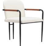 Cream Upholstered Dining Chair with Steel Frame and Armrest Support 8 Cream Upholstered Dining Chair with Steel Frame and Armrest Support