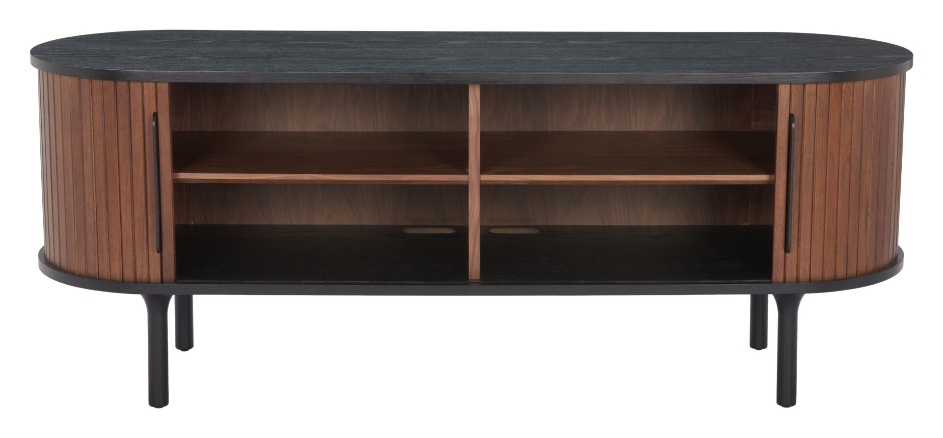 Modern Black and Walnut Entertainment Stand With Storage 9 Modern Black and Walnut Entertainment Stand With Storage - Image 9