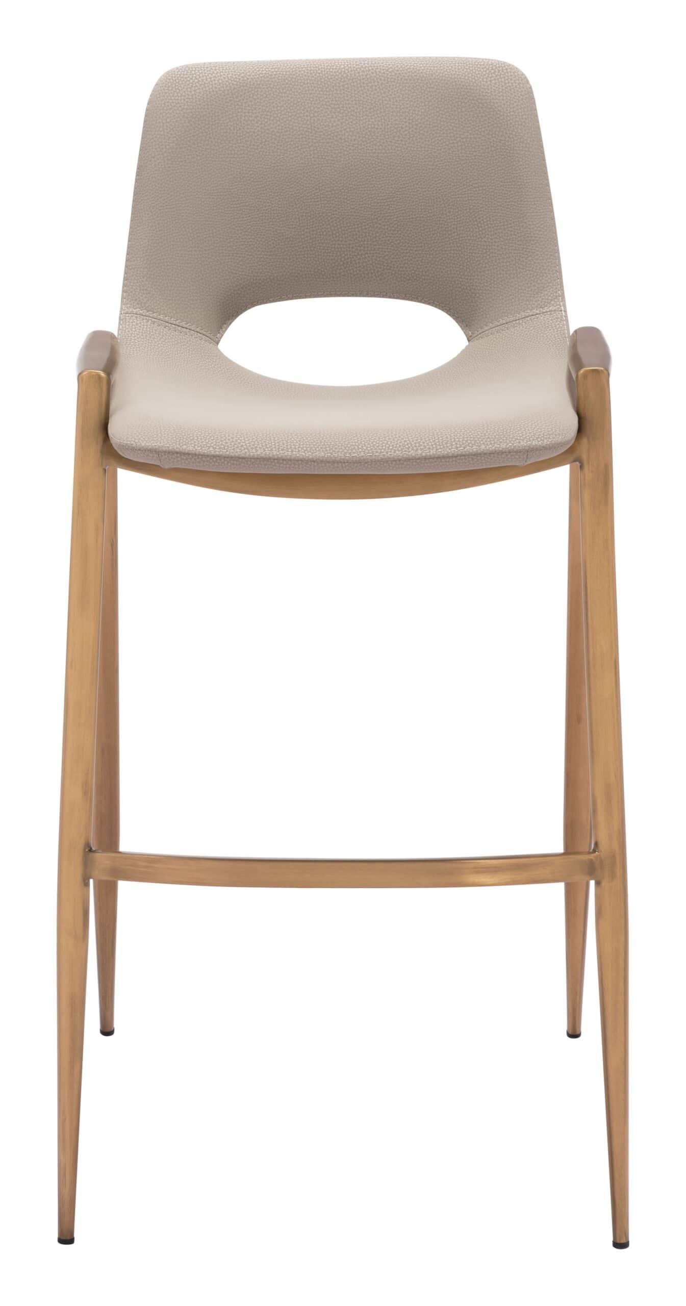 Beige Faux Leather Barstool with Gold Frame and Footrest (Set of 2)