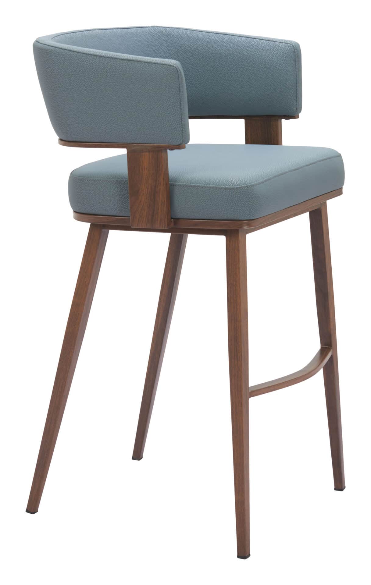 Plush Gray Barstool with Walnut Faux Wood and Armrests 1 Plush Gray Barstool with Walnut Faux Wood and Armrests