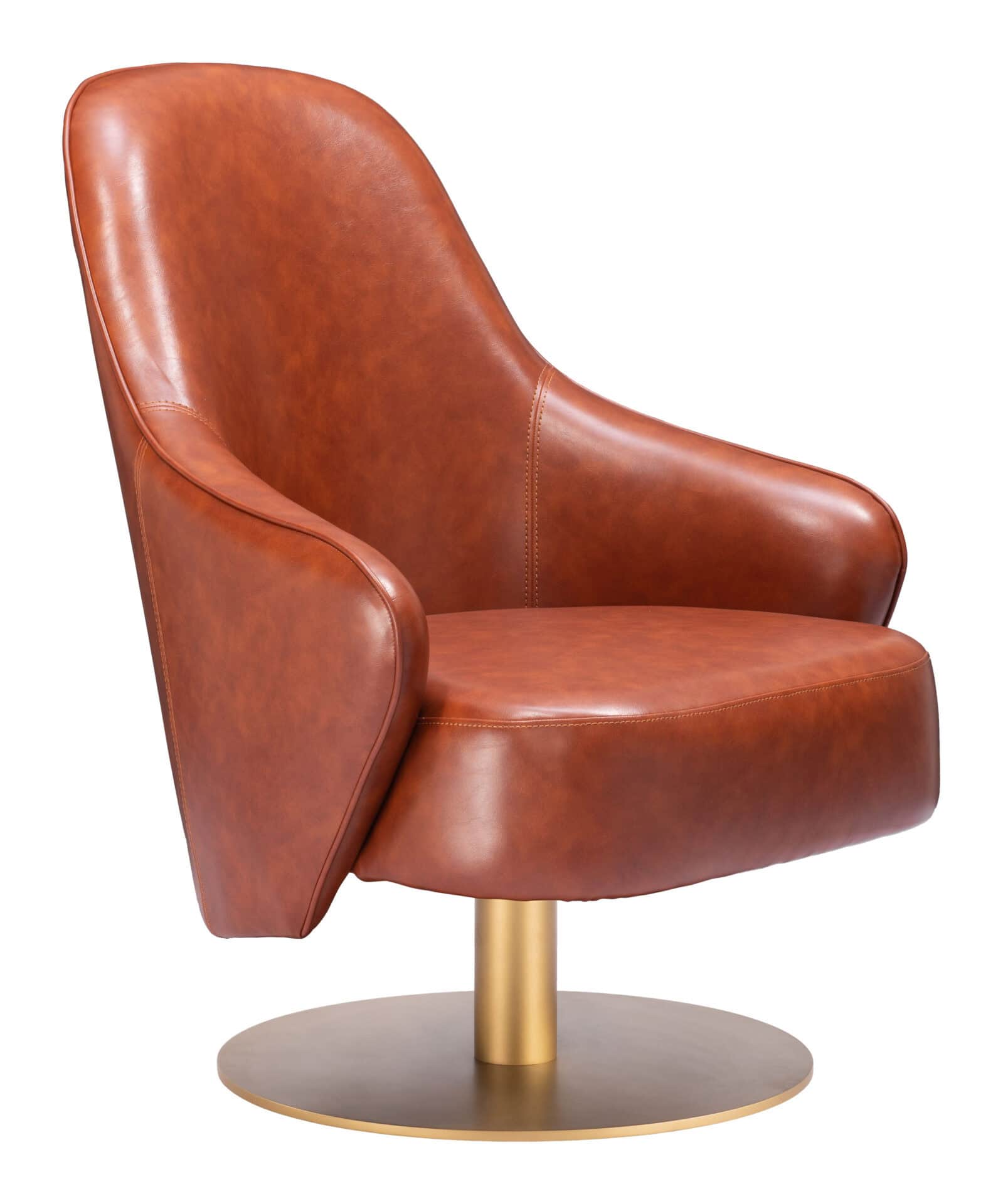 Swivel Faux Leather Accent Chair with Brushed Base and Armrests 1 Swivel Faux Leather Accent Chair with Brushed Base and Armrests