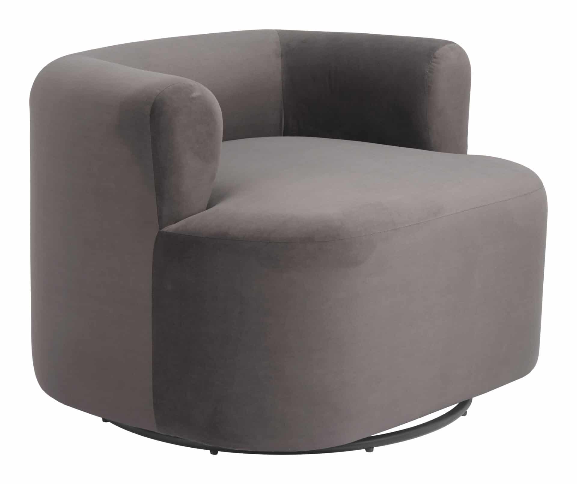 Gray Swivel Chair with Velvet Fabric and Armrest Support 1 Gray Swivel Chair with Velvet Fabric and Armrest Support