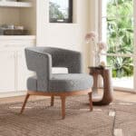 Slate Gray Vinyl Accent Chair with Wood Base and Armrests 9 Slate Gray Vinyl Accent Chair with Wood Base and Armrests