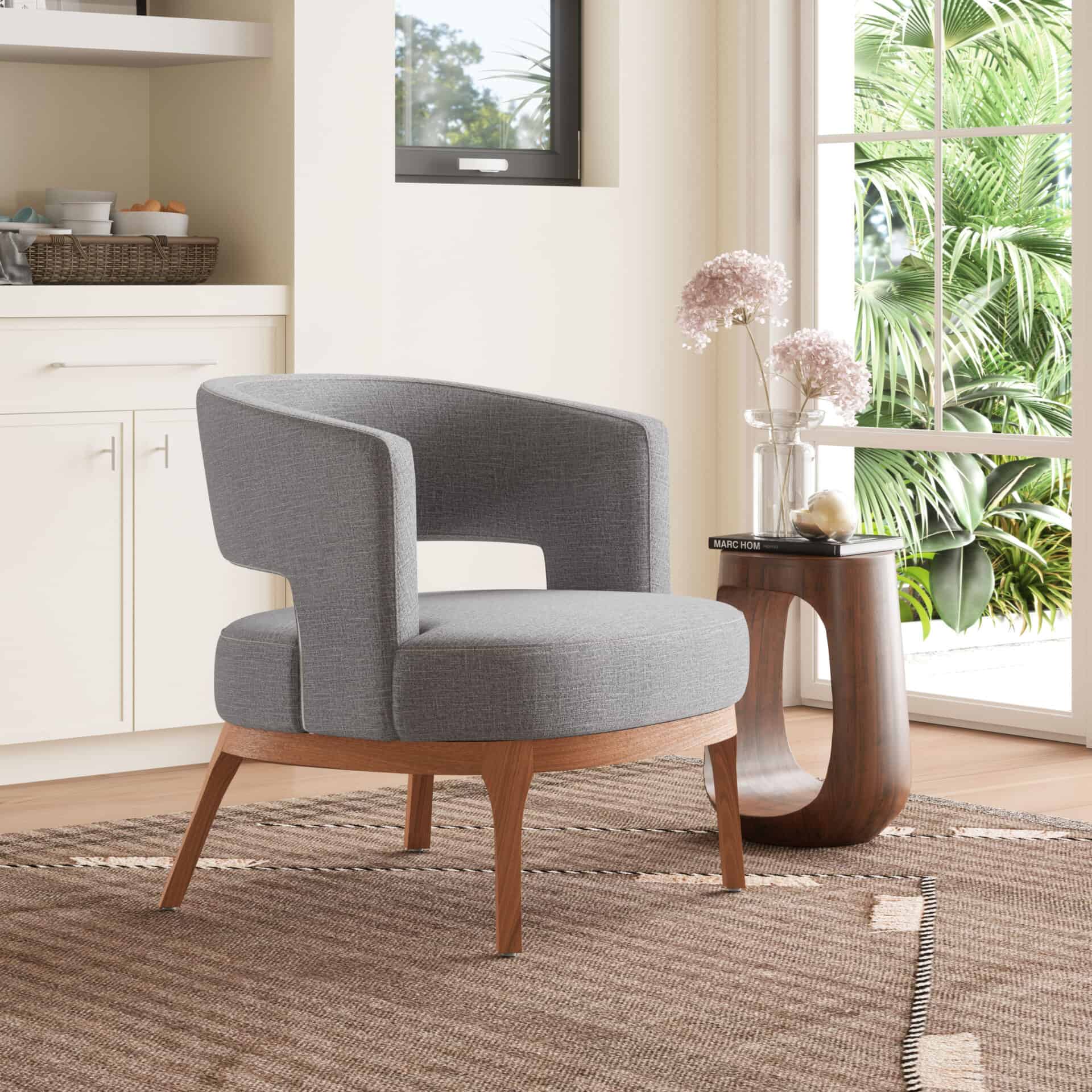 Slate Gray Vinyl Accent Chair with Wood Base and Armrests 1 Slate Gray Vinyl Accent Chair with Wood Base and Armrests