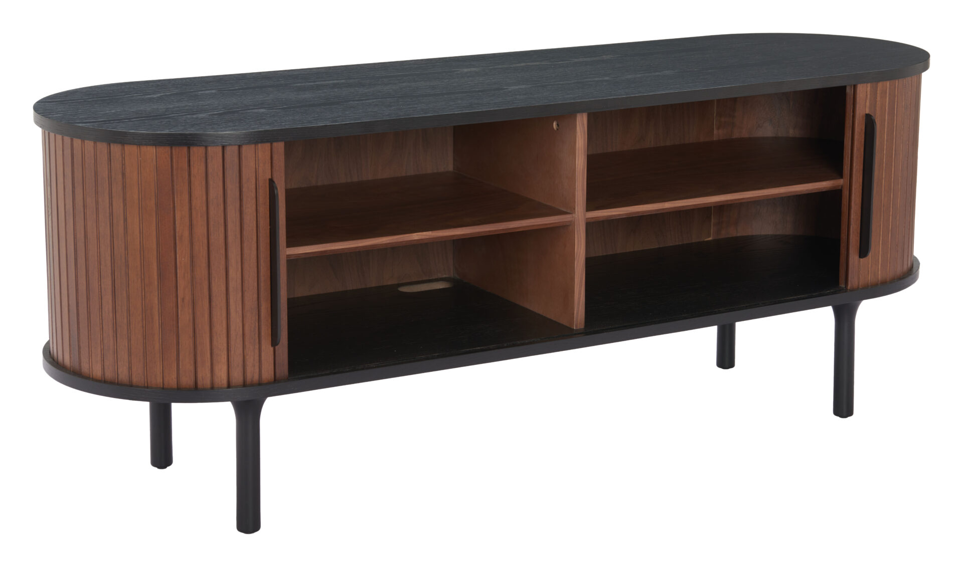 Modern Black and Walnut Entertainment Stand With Storage 8 Modern Black and Walnut Entertainment Stand With Storage - Image 8