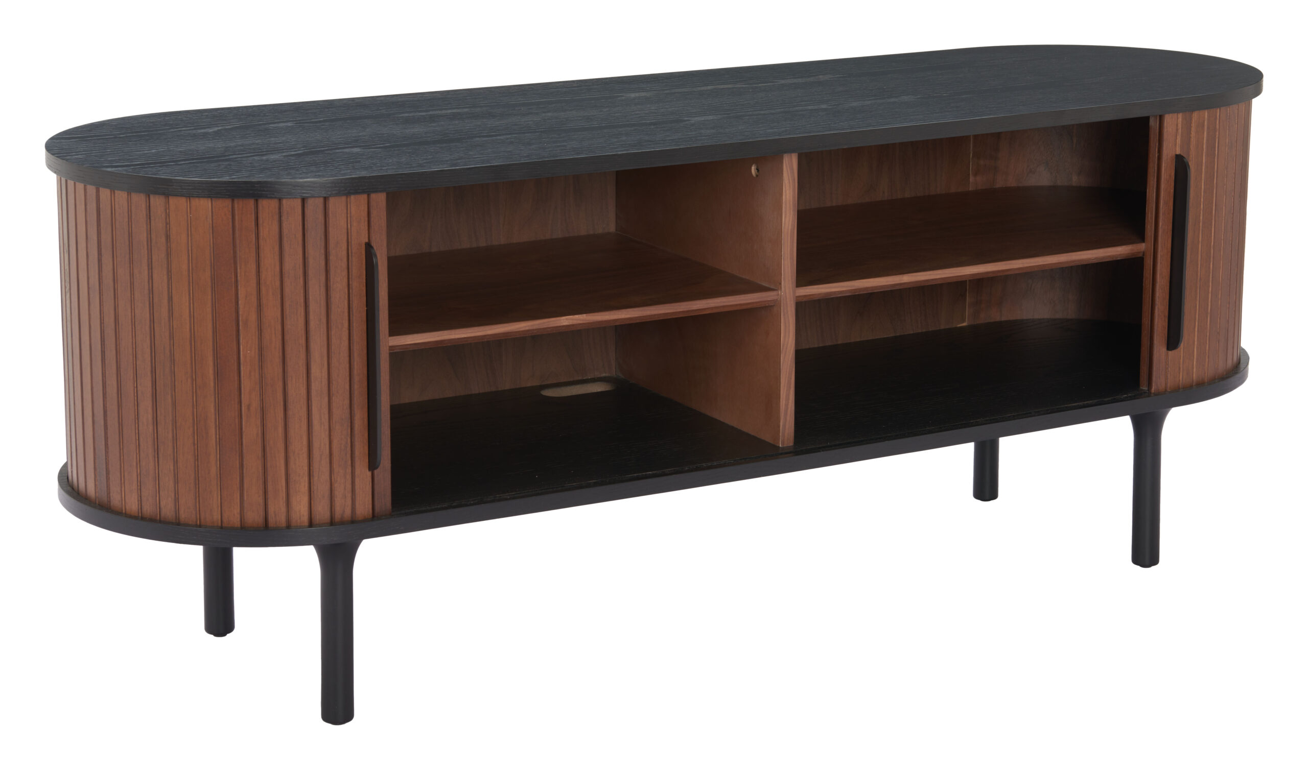 Modern Black and Walnut Entertainment Stand With Storage 18 Modern Black and Walnut Entertainment Stand With Storage