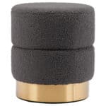 Dark Gray Shearling Ottoman with Stainless Steel Base Ring 8 Dark Gray Shearling Ottoman with Stainless Steel Base Ring