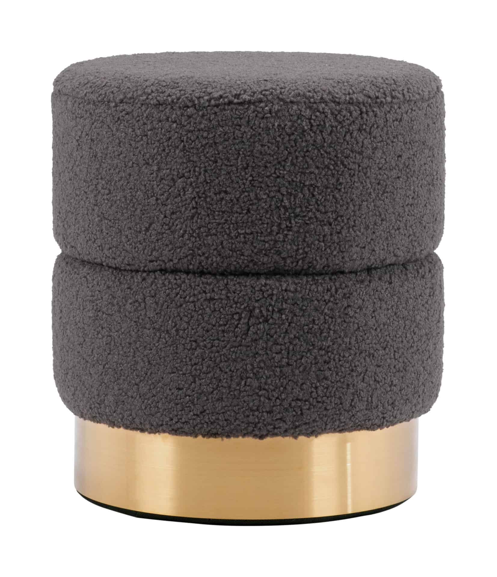 Dark Gray Shearling Ottoman with Stainless Steel Base Ring 3 Dark Gray Shearling Ottoman with Stainless Steel Base Ring - Image 3
