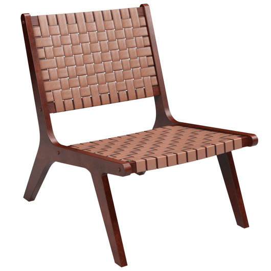 Woven Faux Leather Accent Chair with Ergonomic Wood Frame