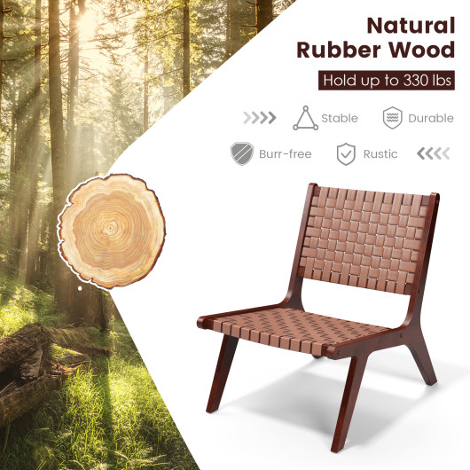 Woven Faux Leather Accent Chair with Ergonomic Wood Frame