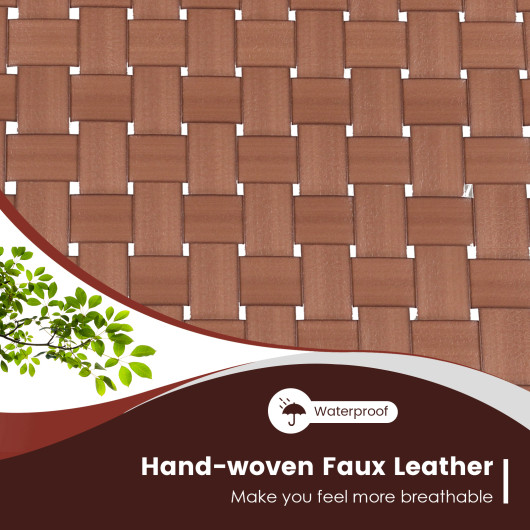 Woven Faux Leather Accent Chair with Ergonomic Wood Frame