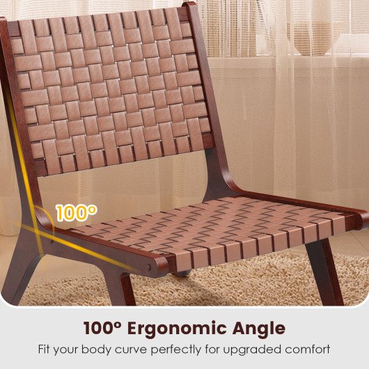 Woven Faux Leather Accent Chair with Ergonomic Wood Frame