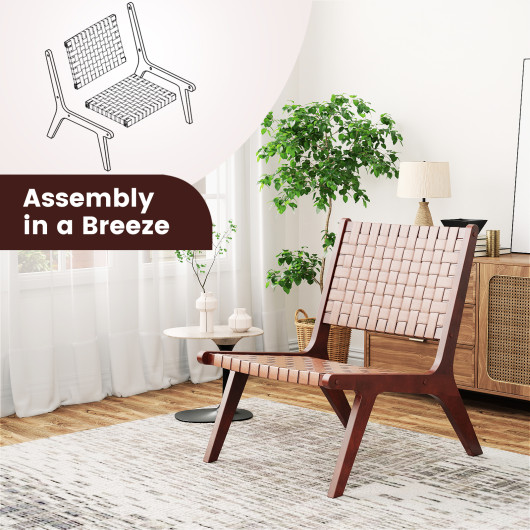 Woven Faux Leather Accent Chair with Ergonomic Wood Frame
