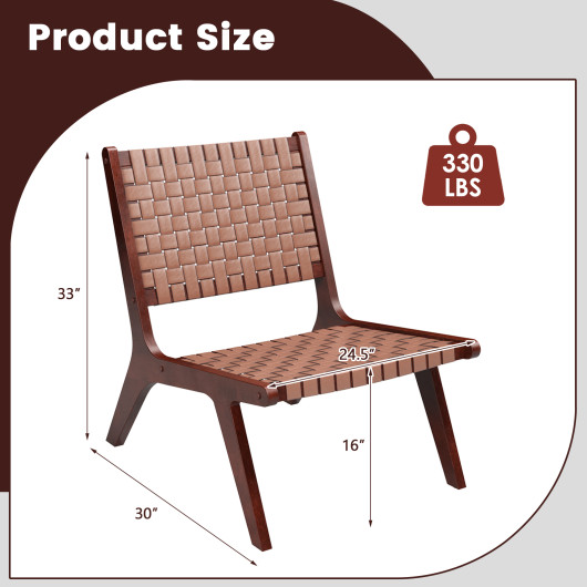 Woven Faux Leather Accent Chair with Ergonomic Wood Frame