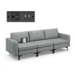 Convertible Sectional Sofa with USB Ports and Magazine Pockets (3-Seat)