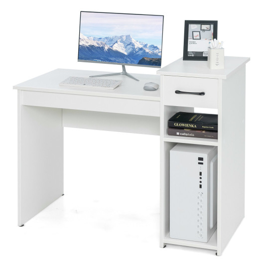 White Computer Desk with Drawer, Shelf, and Smooth Wood Finish 4 White Computer Desk with Drawer, Shelf, and Smooth Wood Finish - Image 4