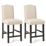 Counter Height Linen Fabric Barstools with Nailhead Trim (Set of 2)